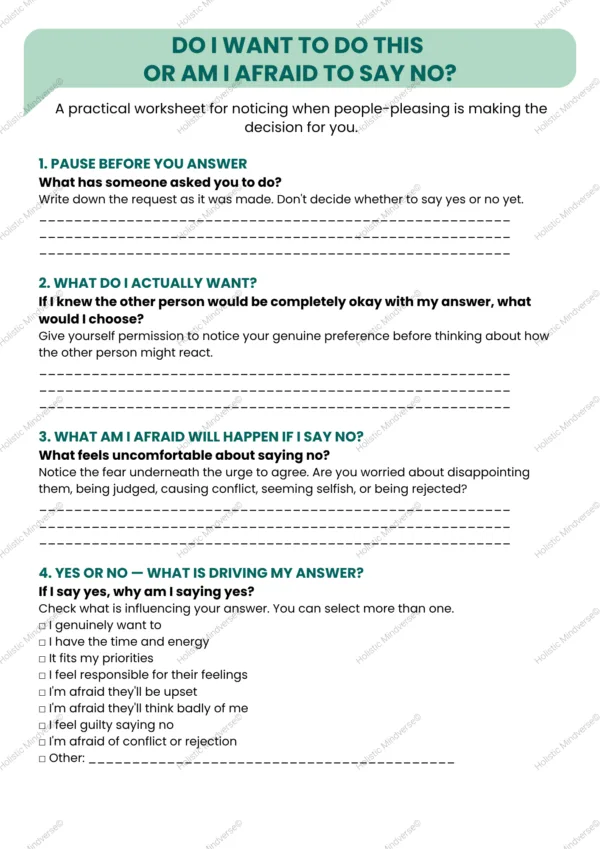 Saying No Without Guilt: People Pleasing Worksheet