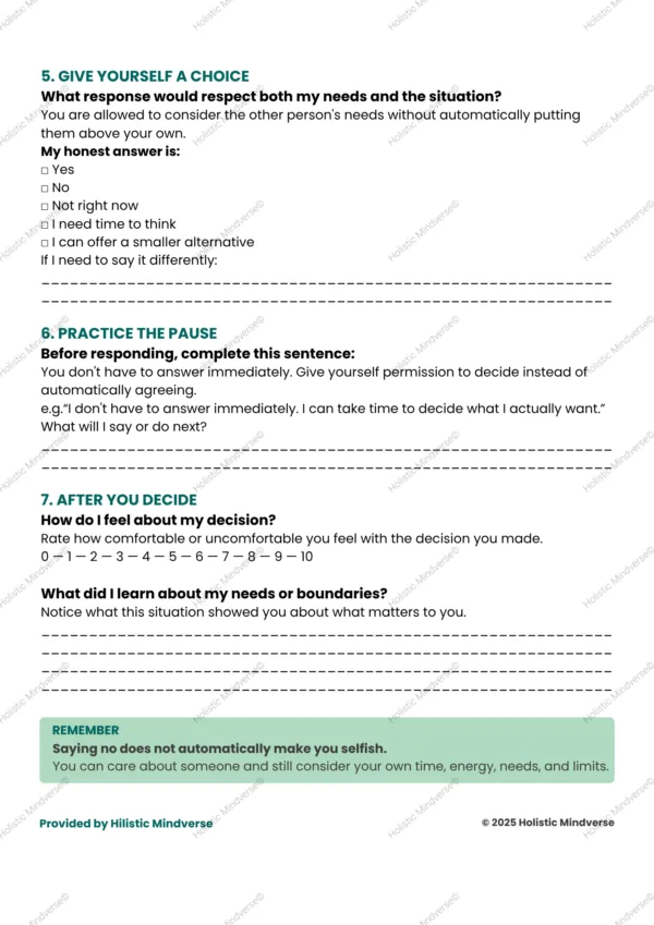 Saying No Without Guilt: People Pleasing Worksheet