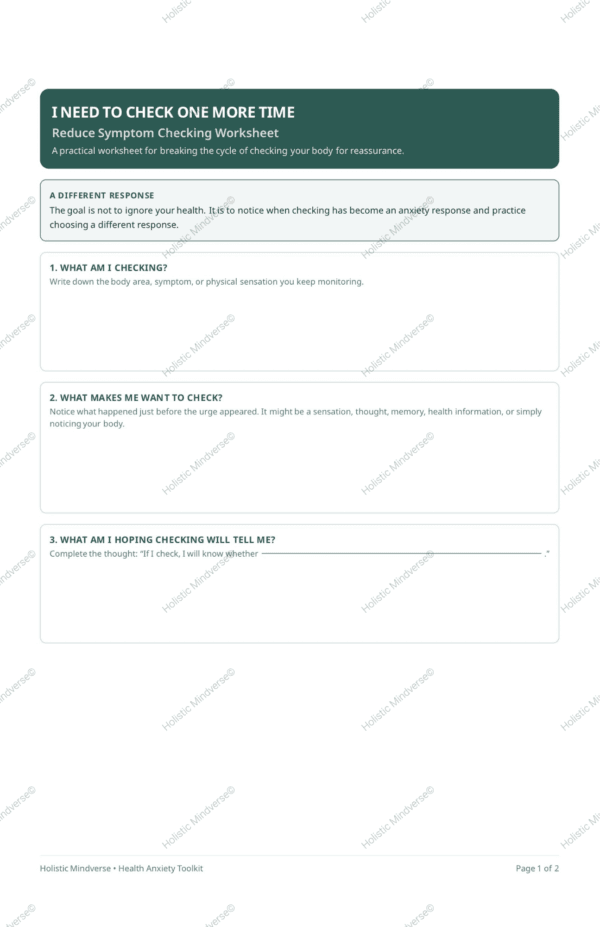 IMG_0619 Health Anxiety Symptom Checking Worksheet | CBT Tool