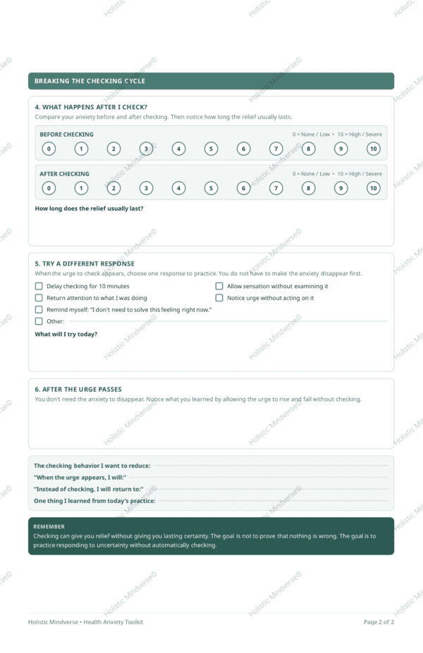 IMG_0620 Health Anxiety Symptom Checking Worksheet | CBT Tool